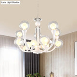 White Orb Chandelier - Modern 15/24-Light Lobby Ceiling Lamp With Clear And Frosted Glass Shades