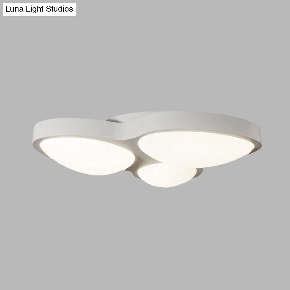 White Oval Ceiling Mounted Led Flushmount Lamp With 3 Modernist Metallic Lights - Bedroom Fixture