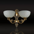 White Patterned Glass Sconce Lamp With 2 Bulbs Ideal For Wall Mount In Rural Foyer - Bronze Finish