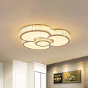 White Petal Crystal Prism Led Ceiling Light - Sleek Bedroom Flush Mount