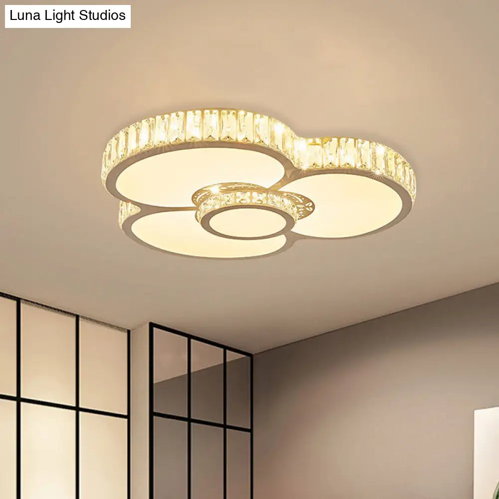 White Petal Crystal Prism Led Ceiling Light - Sleek Bedroom Flush Mount