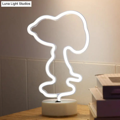 White Plastic Animal Night Light For Kids Bedroom - Battery Led Nightstand Lighting Solution