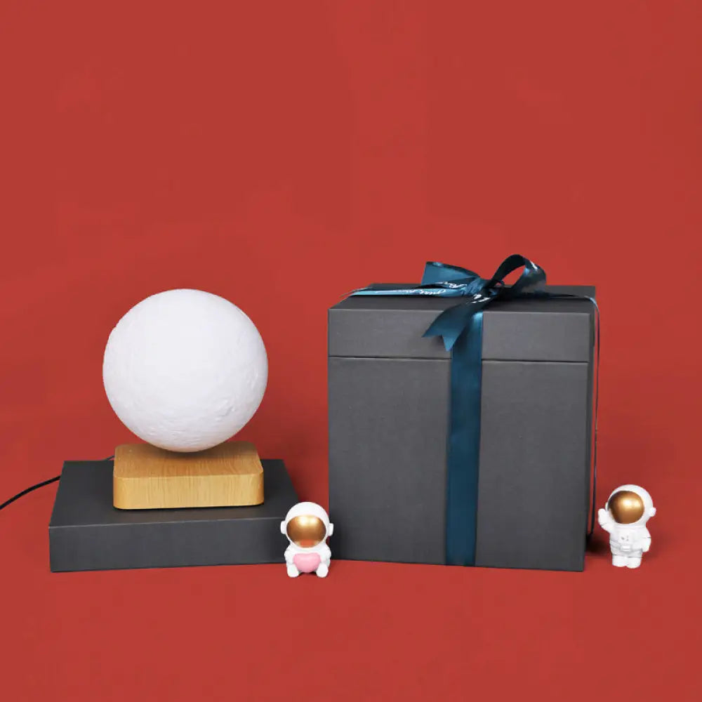 White Plastic Moon Led Nightstand Lamp For Childs Room - Decorative Maglev Table Light