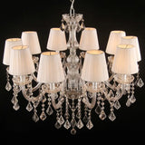 White Pleated Fabric Chandelier With Crystal Pendalogues - Transitional Pendant Light 10 / Chrome