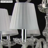 White Pleated Fabric Chandelier With Crystal Pendalogues - Transitional Pendant Light