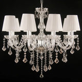 White Pleated Fabric Chandelier With Crystal Pendalogues - Transitional Pendant Light 8 / Chrome
