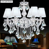 White Pleated Fabric Chandelier With Crystal Pendalogues - Transitional Pendant Light