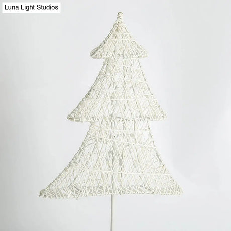 White Rattan Led Table Lamp: Battery-Powered Nightstand Light For Girls Room