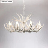 White Resin Antler Chandelier - Rustic Country Style Pendant Light For Living Room