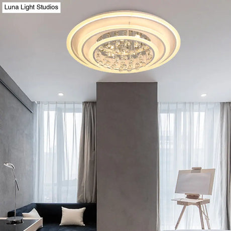 White Round Ceiling Lamp With Acrylic And Crystal Ball Led Flush Mount Light - Stepless