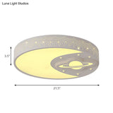 White Round Child Bedroom Ceiling Light With Moon And Planet Metal Flush Mount