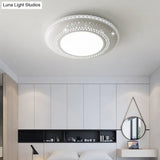White Round Led Bedroom Flush Light In 21’/25’ With Simple Acrylic Design And 3 Color Options