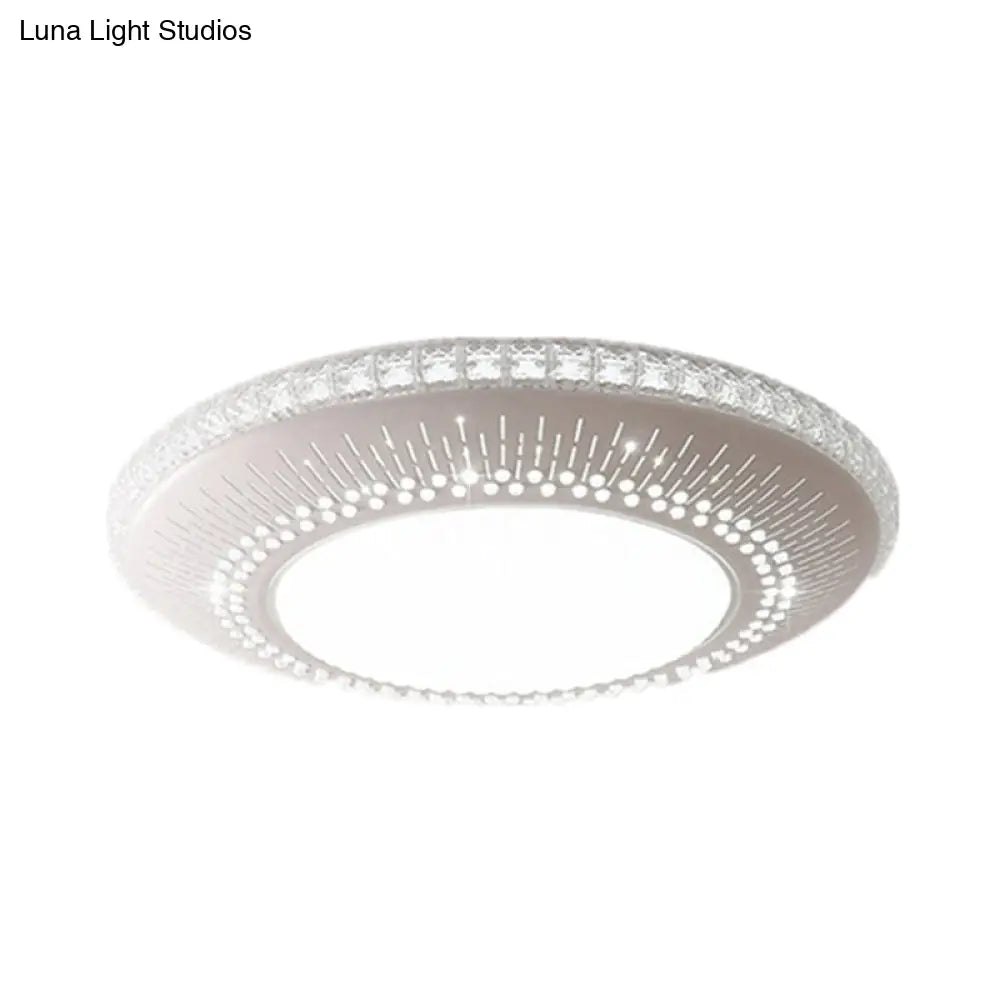 White Round Led Bedroom Flush Light In 21’/25’ With Simple Acrylic Design And 3 Color Options