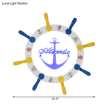 White Rudder Led Ceiling Light - Kids’ Wooden Flush Mount 18’/25.5’ Width