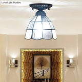 White Stained Glass Tiffany Semi Flush Mount Ceiling Light - 7 Inches Width Bedroom Lighting