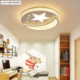 White Star And Moon Ceiling Light – Crystal Accent Acrylic Led Lamp For Study Room