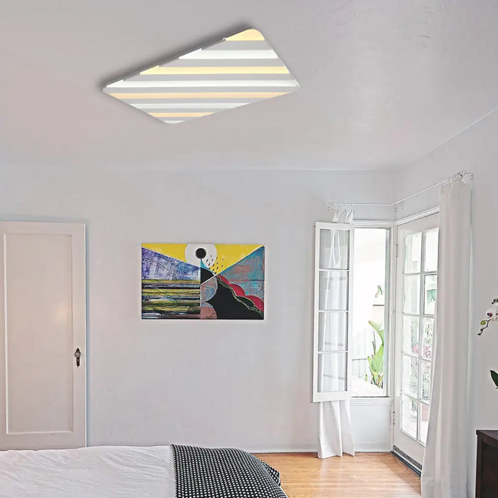 White Stripe Acrylic Flush Ceiling Light With Led Lamp For Dining Room / 35.5’