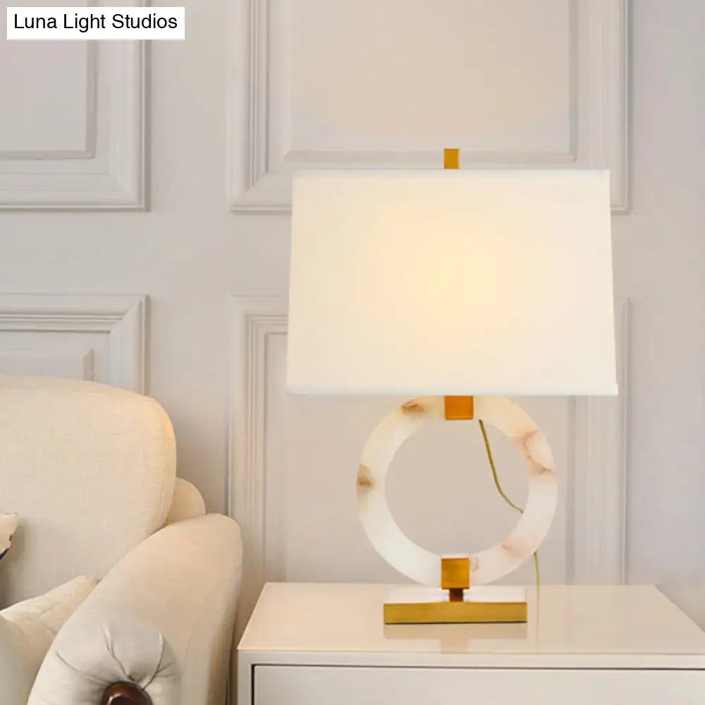 White Trapezoid Fabric Desk Lamp - Modern Small Task Light With Metal Base