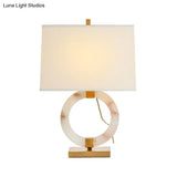 White Trapezoid Fabric Desk Lamp - Modern Small Task Light With Metal Base