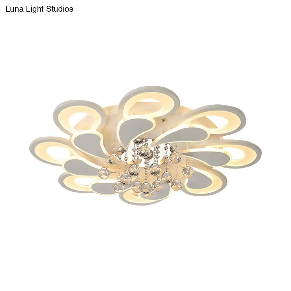White Windmill Flush Lamp Led Acrylic Ceiling Fixture With Crystal Drop - 27’/31.5’ Modernist
