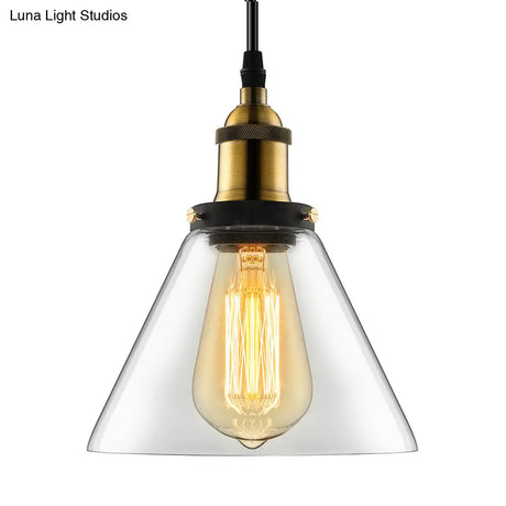 Wide Cone Pendant Light - Industrial Grey/Brown/Clear Glass Hang Lamp 5.5’/7’ Bronze