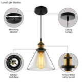 Wide Cone Pendant Light - Industrial Grey/Brown/Clear Glass Hang Lamp 5.5’/7’ Bronze