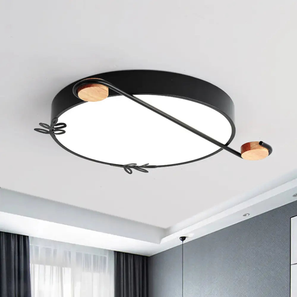 Wide Drum Metallic Flushmount Led Ceiling Light For Bedroom - Simple Black/Grey/White Design