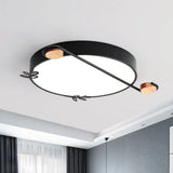 Wide Drum Metallic Flushmount Led Ceiling Light For Bedroom - Simple Black/Grey/White Design