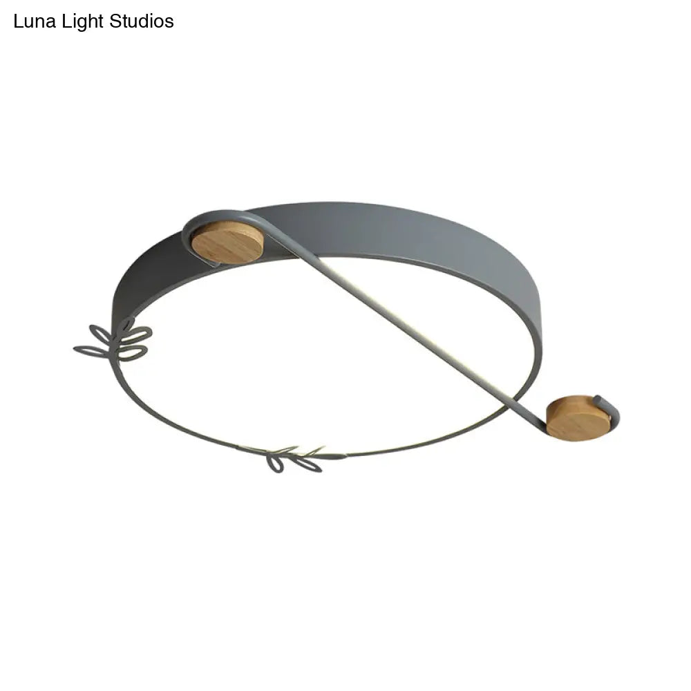 Wide Drum Metallic Flushmount Led Ceiling Light For Bedroom - Simple Black/Grey/White Design