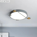 Wide Drum Metallic Flushmount Led Ceiling Light For Bedroom - Simple Black/Grey/White Design