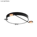 Wide Drum Metallic Flushmount Led Ceiling Light For Bedroom - Simple Black/Grey/White Design