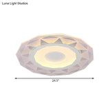 Wide Led Bedroom Flushmount With Polygon Acrylic Shade In White - 16.5’/20.5’/24.5’ Sizes