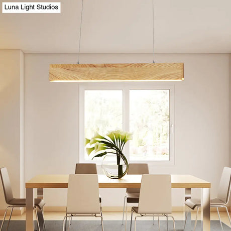 Wide Pendant Light With Linear Wood Shade - 23/35/47 For Dining Room Beige Led Hanging Lamp In