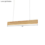 Wide Pendant Light With Linear Wood Shade - 23/35/47 For Dining Room Beige Led Hanging Lamp In