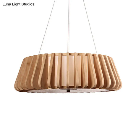 Wide Tapered Suspension Lighting - Traditional Wood 1-Bulb Nickel Hanging Ceiling Light 19.5’/23.5