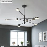 Simple Style Black/White Metal Multi-Tier Asymmetrical 2/4/6/8-Head Pendant Light In