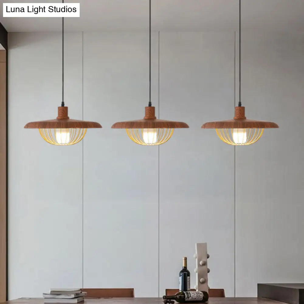 Wire Cage Down Lighting Pendant With Metal Shade - Modern Style Fixture