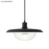 Wire Cage Down Lighting Pendant With Metal Shade - Modern Style Fixture
