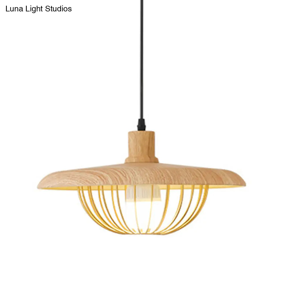 Wire Cage Down Lighting Pendant With Metal Shade - Modern Style Fixture