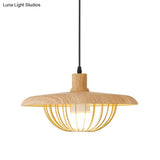 Wire Cage Down Lighting Pendant With Metal Shade - Modern Style Fixture