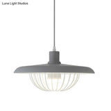 Wire Cage Down Lighting Pendant With Metal Shade - Modern Style Fixture