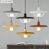 Wire Cage Down Lighting Pendant With Metal Shade - Modern Style Fixture