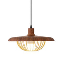 Wire Cage Down Lighting Pendant With Metal Shade - Modern Style Fixture Dark Wood