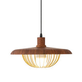 Wire Cage Down Lighting Pendant With Metal Shade - Modern Style Fixture Dark Wood