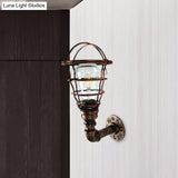 Wire Cage Sconce With Industrial Pipe & Rust Finish