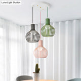 Wire Dome Shade Industrial Ceiling Light With 3 Bulbs - Grey/Pink For Dining Room Hanging