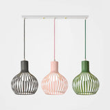 Wire Dome Shade Industrial Ceiling Light With 3 Bulbs - Grey/Pink For Dining Room Hanging