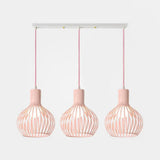 Wire Dome Shade Industrial Ceiling Light With 3 Bulbs - Grey/Pink For Dining Room Hanging Pink /