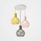 Wire Dome Shade Industrial Ceiling Light With 3 Bulbs - Grey/Pink For Dining Room Hanging