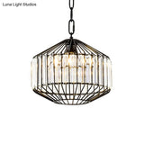 Wire Geometric Suspension Light With Crystal Block Accent - Modern Black Ceiling Pendant